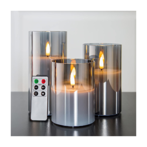 Eywamage Grey Glass Flameless Candles with Remote Battery