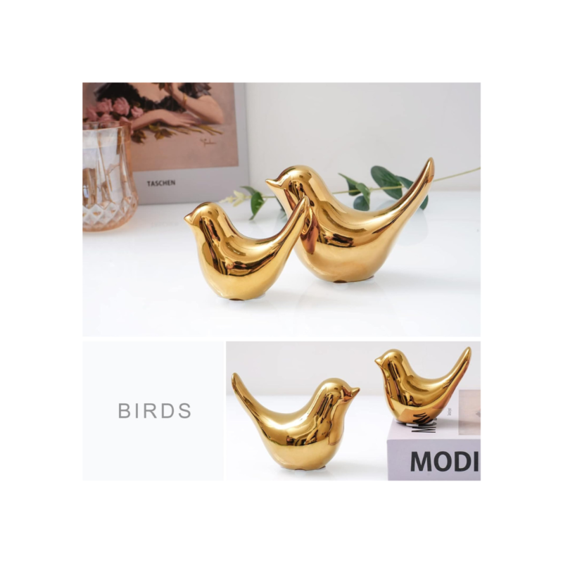 Small Birds Statues Gold Home Decor Modern Style