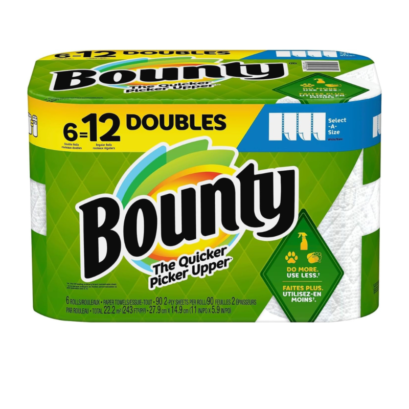 Bounty Select-A-Size Paper Towels, White, 6=12 Rolls